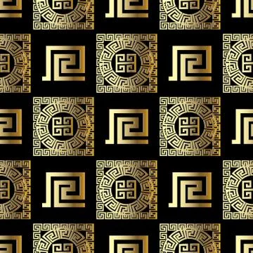 Geometric modern 3d meander vector seamless pattern. Modern black background  Stock Illustration