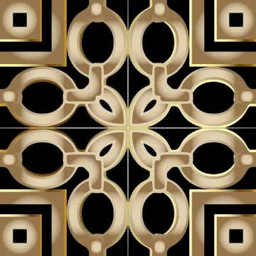 Geometric modern 3d seamless pattern. Gold and black vector background. Repea Stock Illustration