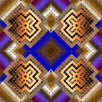 Geometric modern colorful 3d vector seamless pattern. Greek ornamental grunge Stock Illustration