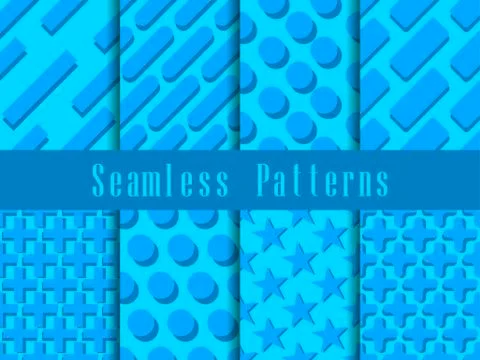 Geometric modern seamless pattern set. Triangles, stars, rectangle with a sha 스톡 일러스트