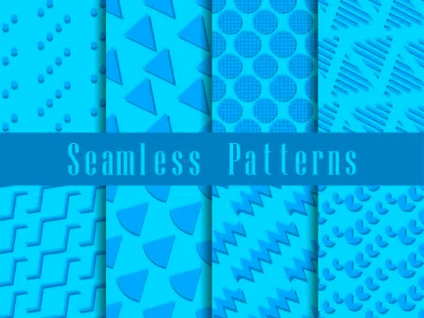 Geometric modern seamless pattern set. Triangles, stars, rectangle with a sha 스톡 일러스트