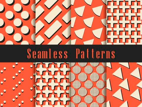 Geometric modern seamless pattern set. Triangles, stars, rectangle with a sha 스톡 일러스트