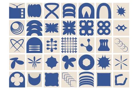 Geometric modular shapes set. Square blocks abstract brutalist elements pack. Stock Illustration