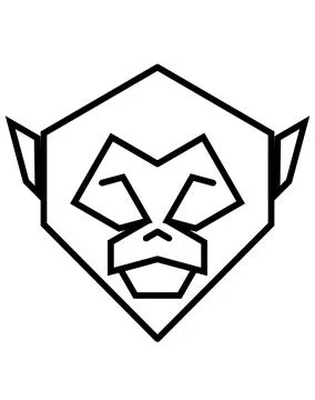 Geometric monkey head outline vector, Minimalist chimpanzee icon, Line art an Stock Illustration