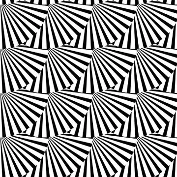Geometric monochrome pattern with overlapping circles containing radial, radi Stock Illustration
