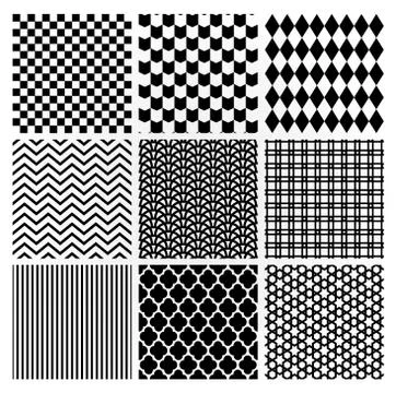 Geometric Monochrome Seamless Background Patterns Stock Illustration