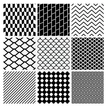 Geometric Monochrome Seamless Background Patterns Stock Illustration