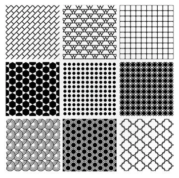 Geometric Monochrome Seamless Background Patterns Stock Illustration
