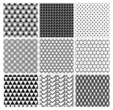 Geometric Monochrome Seamless Background Patterns Stock Illustration