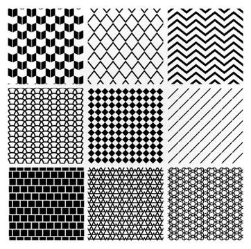 Geometric Monochrome Seamless Background Patterns Stock Illustration