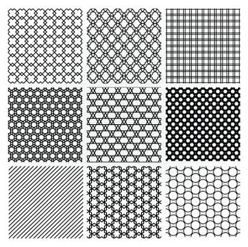 Geometric Monochrome Seamless Background Patterns Stock Illustration