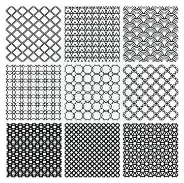 Geometric Monochrome Seamless Background Patterns Stock Illustration