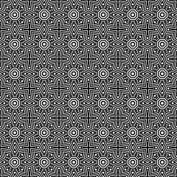 Geometric monochrome textile pattern design, seamless repeat, black backgro.. Stock Illustration