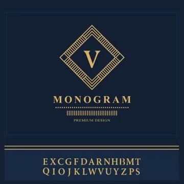 Geometric Monogram logo. Abstract template in trendy mono line style. English Stock-Illustration