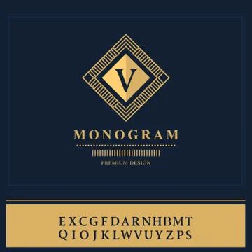 Geometric Monogram logo. Abstract template in trendy mono line style. English Stock-Illustration