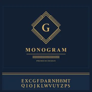 Geometric Monogram logo. Abstract template in trendy mono line style. English Stock-Illustration