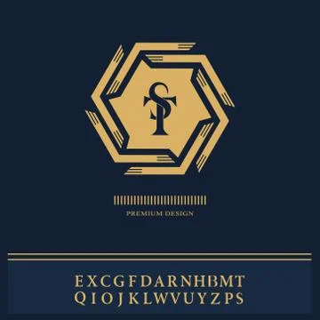 Geometric Monogram logo. Abstract template in trendy mono line style. English Stock-Illustration