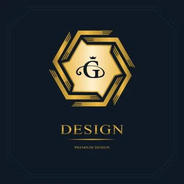Geometric Monogram logo. Abstract template in trendy mono line style. Gold, G Illustrazione stock