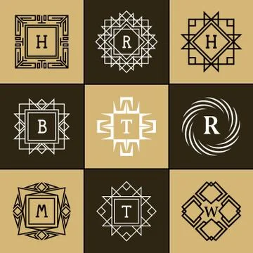 Geometric Monogram logo. Abstract Vector template in trendy mono line style.  Stock-Illustration