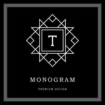 Geometric Monogram logo. Letter T, Vector template in trendy mono line style.  Stock Illustration