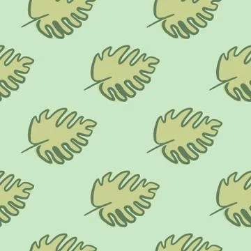 Geometric monstera leaf seamless pattern on green background. Exotic jungle w Stock Illustration
