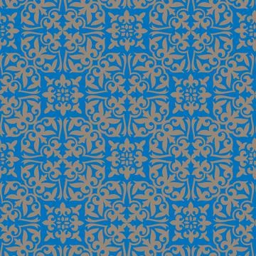 Geometric Moroccan Seamless Pattern Arabesque blue, gold. Moroccan azulejo patte Stock Illustration