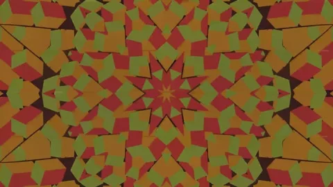 Geometric mosaic kaleidoscope pattern with blue orange shapes abstract motion Stockbeeldmateriaal 335560891