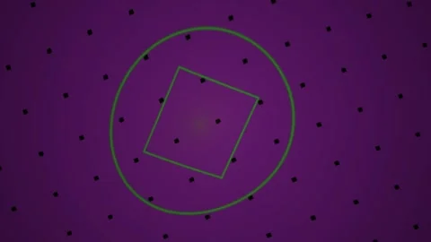 Geometric Motion of Green Circle and Diamond Pulsing on Purple Grid Backgroun Stock Footage 343699196