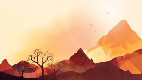Geometric Mountain and Sunset Background - Vector Illustration Stock Illustration