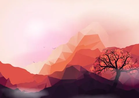 Geometric Mountain and Sunset Background - Vector Illustration Stock Illustration