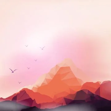 Geometric Mountain and Sunset Background - Vector Illustration Stock Illustration