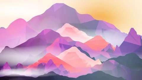 Geometric Mountain and Sunset Background - Vector Illustration. Stock Illustration