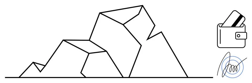 Geometric mountain range made of angular shapes, a wallet with credit cards,  イラスト素材
