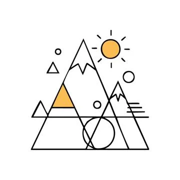 (Geometric Mountain Sun Peak Design. Minimalist outdoor vista with a shinin.. Stock Illustration