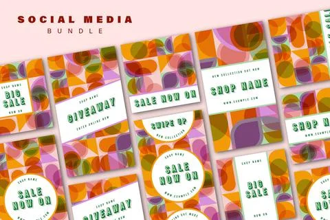 Geometric Multicolor Social Media Bundle Set Stock Illustration