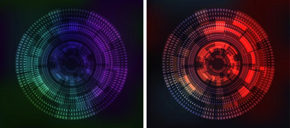 Geometric Multicolored Circle With Square Particles And Numbers Illustrazione stock