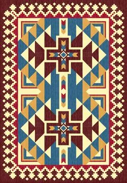 Geometric Native American Rug Pattern with Tribal Borders Stock Illustration