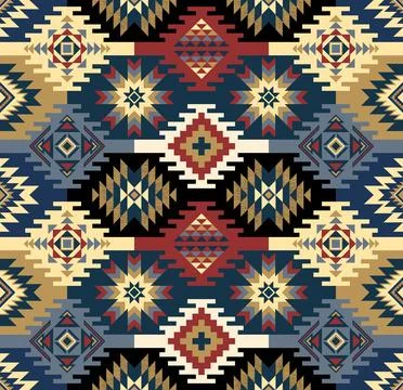 Geometric Native American Style Seamless Pattern with Tribal Diamond Motifs Stock Illustration