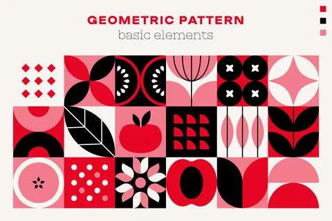 Geometric natural pattern. Minimal flower fruit plant simple shapes, abstract Illustrazione stock