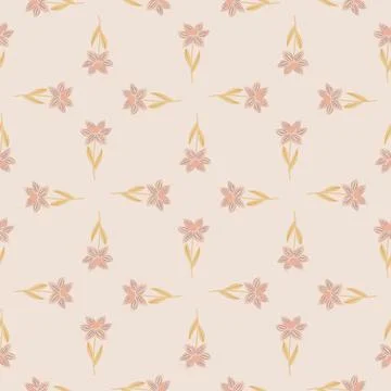 Geometric nature seamless pattern in pale tones with abstract flowers ornamen Stock Illustration
