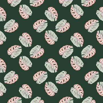 Geometric nature style seamless pattern with pink and blue monstera leaf orna Stock Illustration