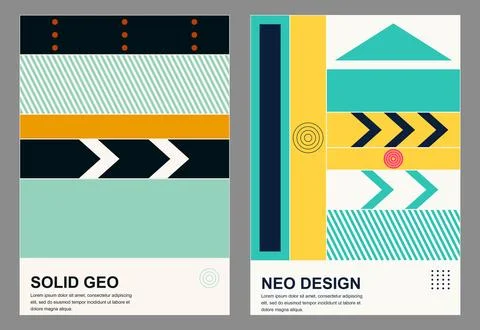 Geometric neo design posters with solid shapes and arrows for modern brandi.. Stock Illustration