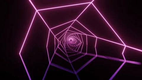 Geometric neon glowing lines in abstract construction. Sci fi geometric tunnel Stock Footage 221775201