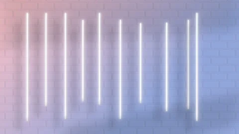 Geometric neon illumination creates a soft gradient pattern on a brick wall Stock Footage 312868390