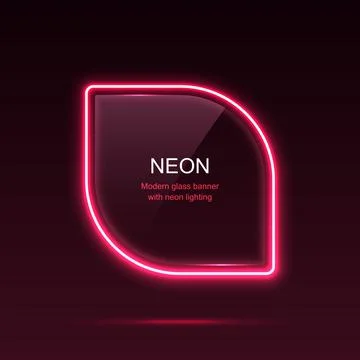 Geometric neon light with rounded edges. Glass banner Stock Illustration