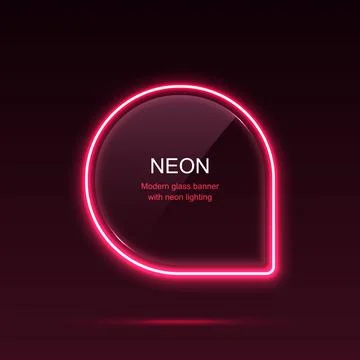 Geometric neon light with rounded edges. Glass banner Stock Illustration