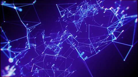 Geometric network connection digital data, dots and numbers abstract technology Stock Photos