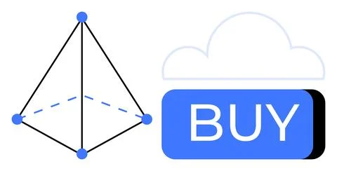 Geometric Network Node and Cloud-Based Buy Button for Digital Transactions Stock Illustration