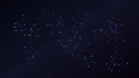 Geometric network nodes and 3D wireframe shapes rotating on dark backg Stock Footage 335874717