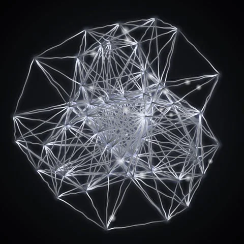 Geometric network pattern of interconnected glowing white lines on black ba.. Stock Footage 345690657